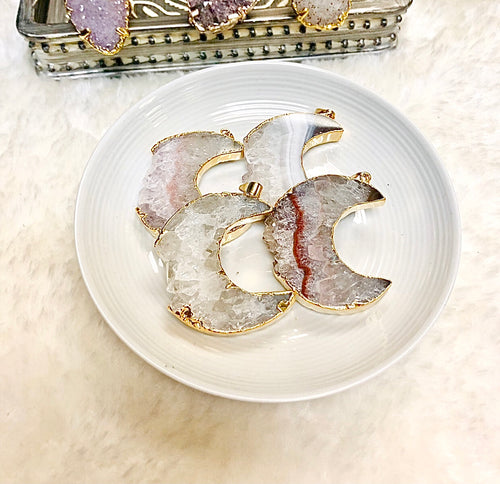 Agate Druzy Moon Pendant